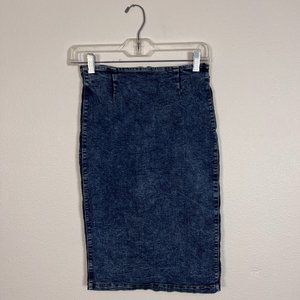 Poetry Womens Blue Denim Midi Pencil Skirt Slit Back Zip Dark Washed Size S
